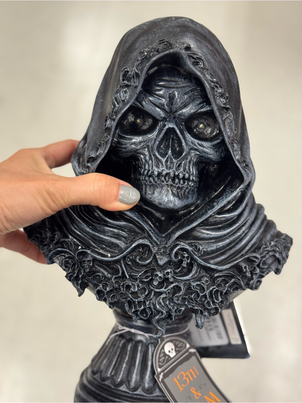 13th Floor Black Skull Hooded Bust Decorative Statue LED